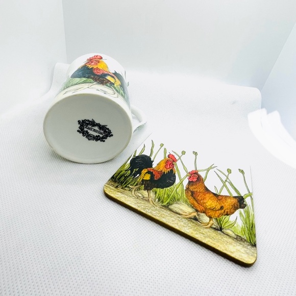 Kent Pottery 10oz Porcelain Chicken Rooster & Hen Coffee Tea Mug With Coaster - Picture 7 of 7